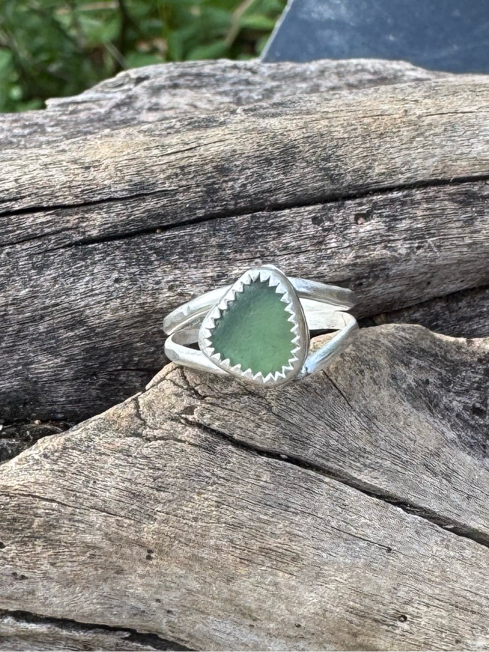 Hand Crafted Silver Ring with teal Sea Glass
